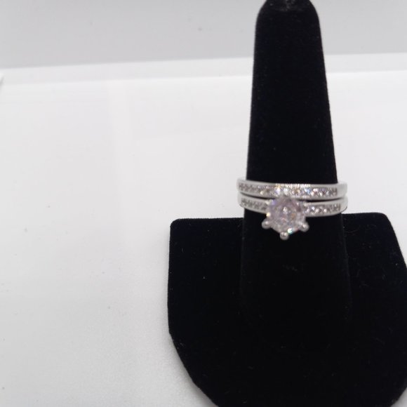 Classic Style Engagement Wedding Ring Set Round Zircon Stone Size 8 Affordable - Picture 1 of 12